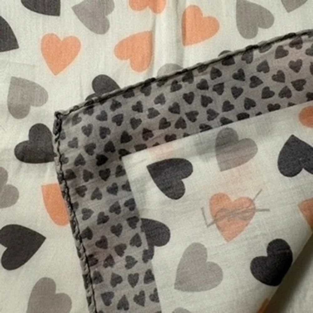 Vtg YVES SAINT LAURENT Scarf Handkerchief Heart Motif White Peach 19.5